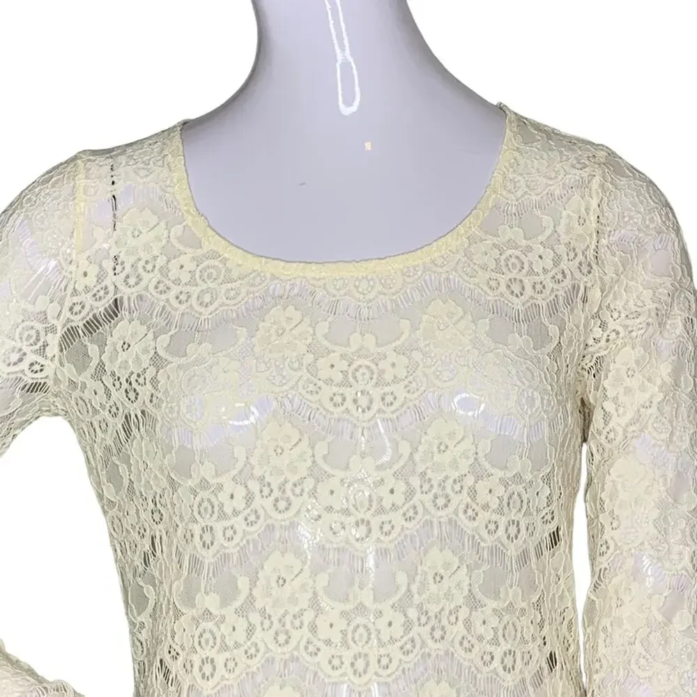 Maurices Lace Top Long Sleeve Size S Beige All See Thru